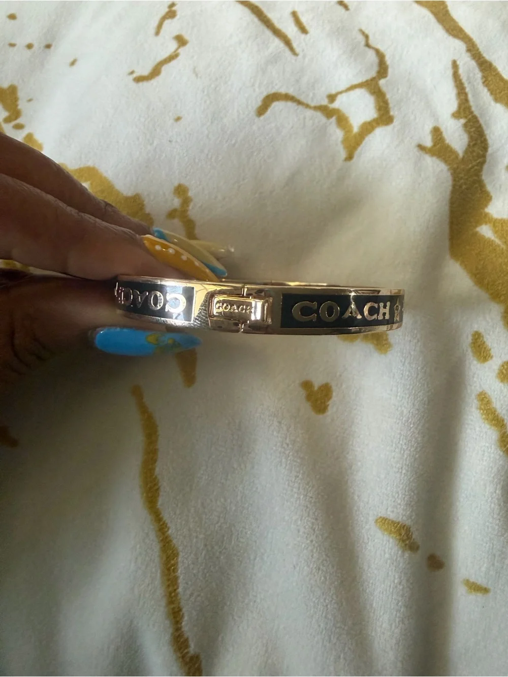 Coach Black and Gold Logo Bangle Bracelet